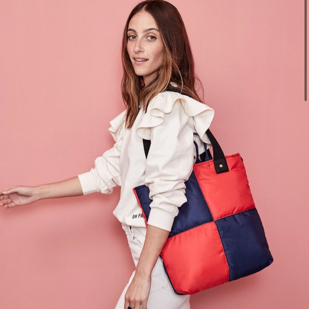 Navy & Red Quilted Puffer Tote “Annie”